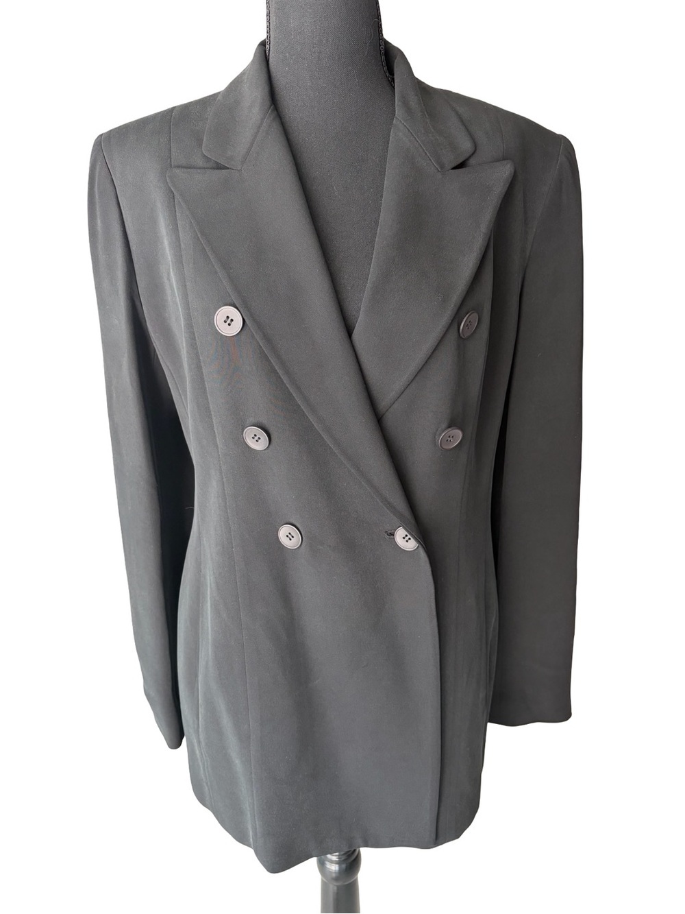 Jones New York Black Double-Breasted Silk Suit Jacket